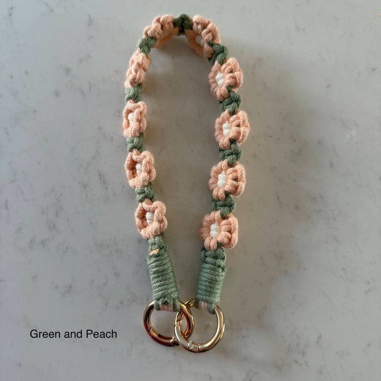 Flower Macrame Wristlet Keychain and Cell Phone Accessory