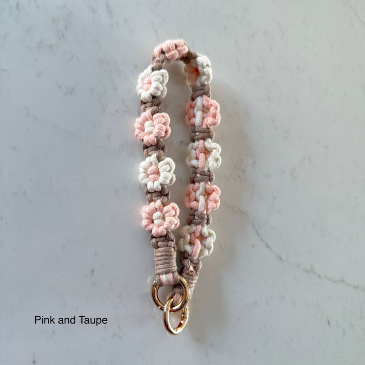 Flower Macrame Wristlet Keychain and Cell Phone Accessory