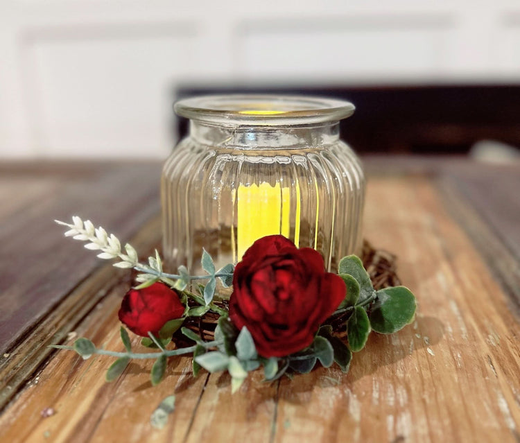 Decorative LED Candle Holder with Red Ranunculus