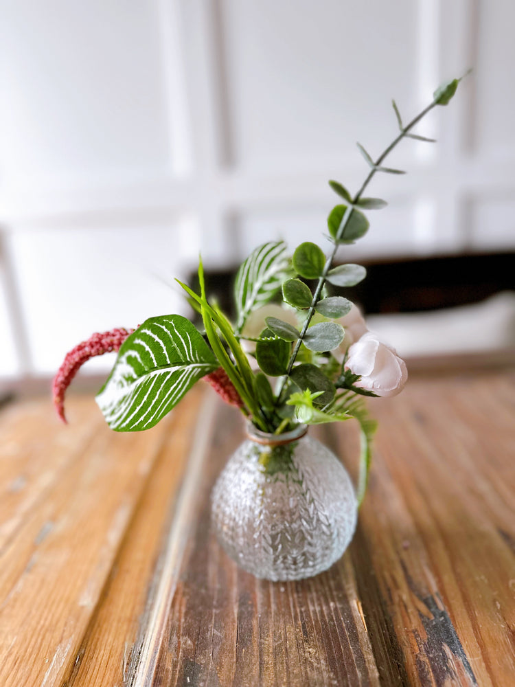 Delicate Pink Artificial Rose Bouquet in Vintage Vase