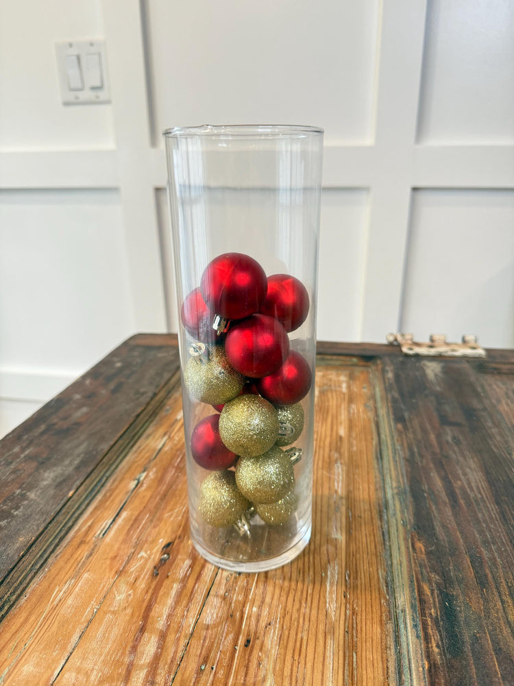 Red & Gold Christmas Ornament Vase | Holiday Table Centerpiece