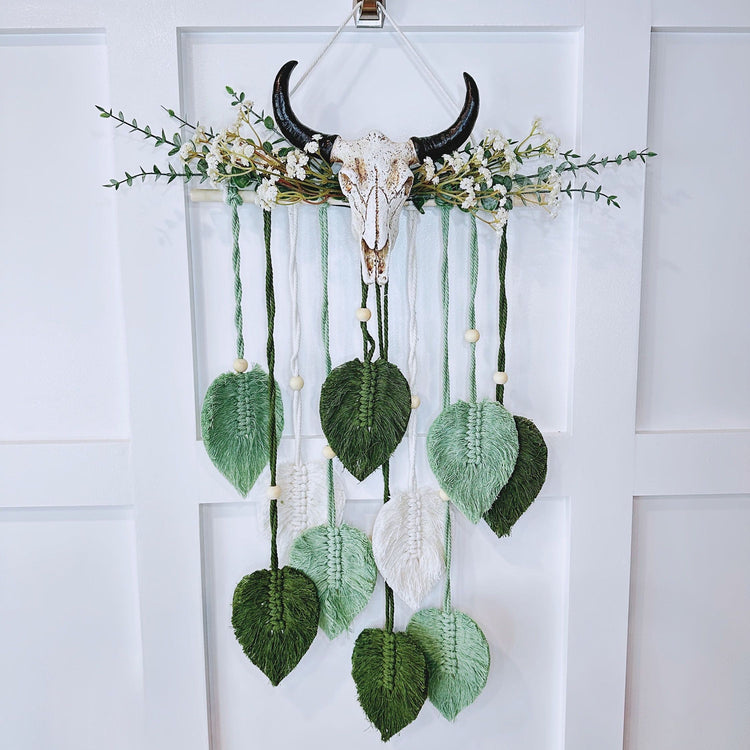 Unique Steer Horn Macrame Wall Decor 20".