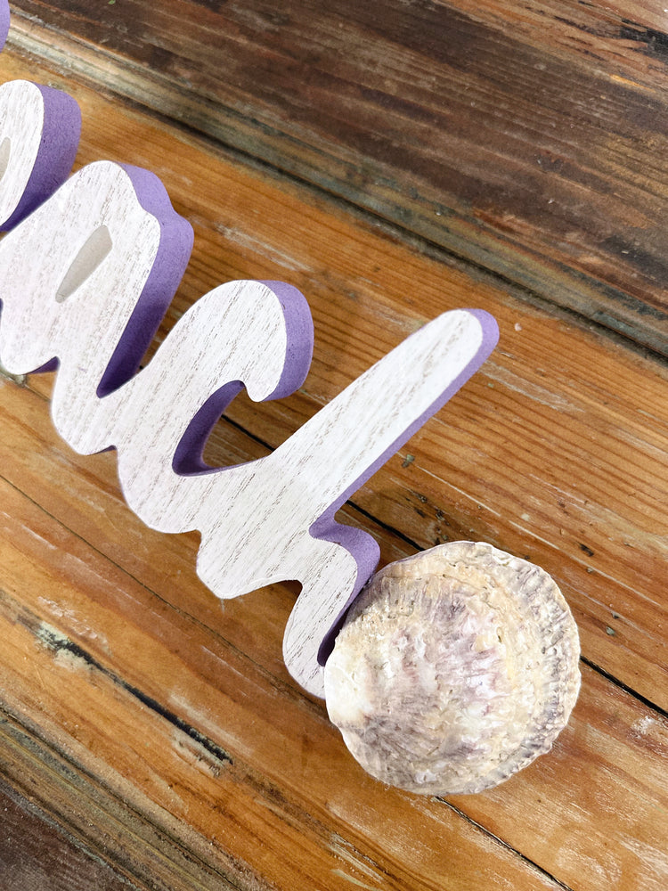 Beach Wooden Sign with Authentic New England Seashell Accent