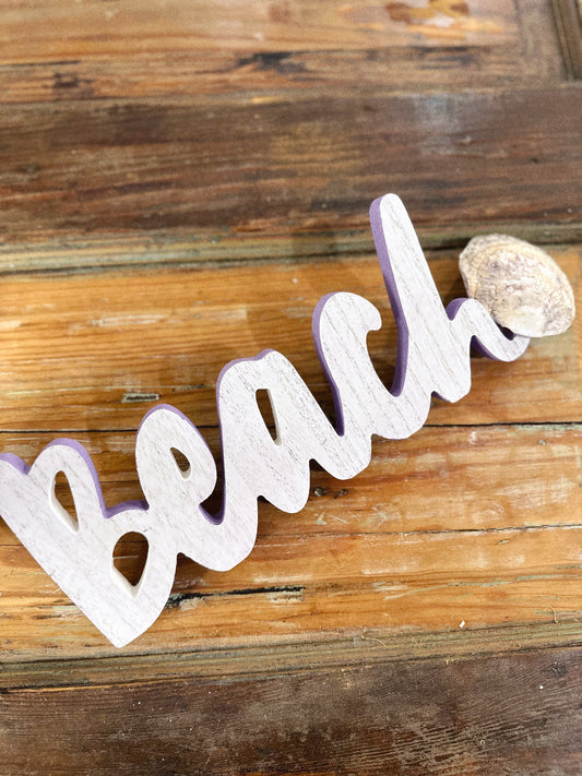 Beach Wooden Sign with Authentic New England Seashell Accent