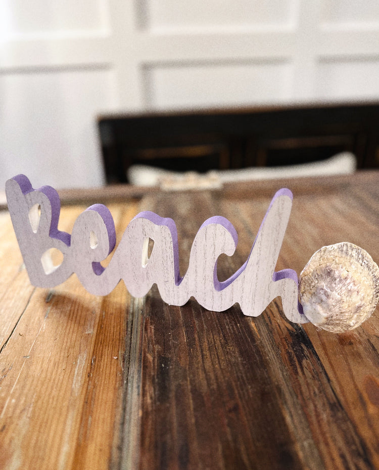 Beach Wooden Sign with Authentic New England Seashell Accent