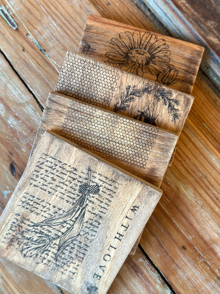 Rustic Bee & Sunflower Wooden Coaster Set - 4 Piece