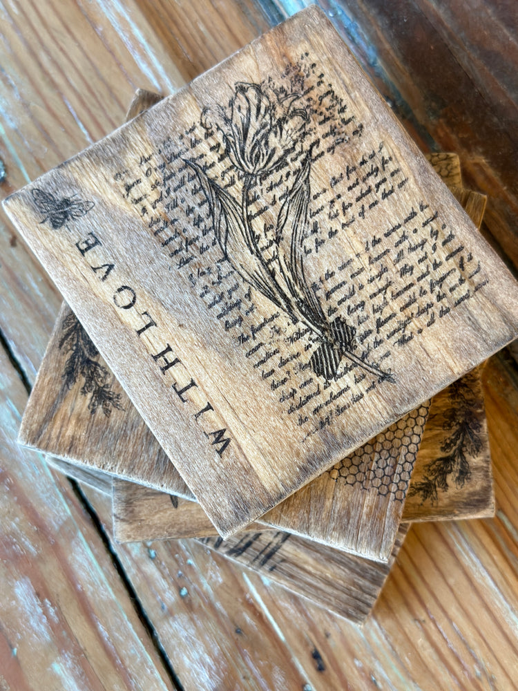 Rustic Bee & Sunflower Wooden Coaster Set - 4 Piece