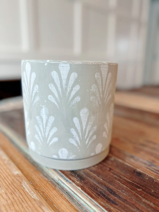 Hand-Painted Botanical Planter in Soft Beige