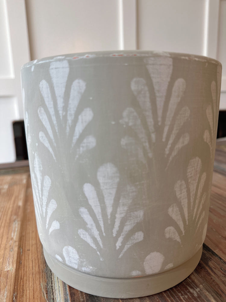 Hand-Painted Botanical Planter in Soft Beige