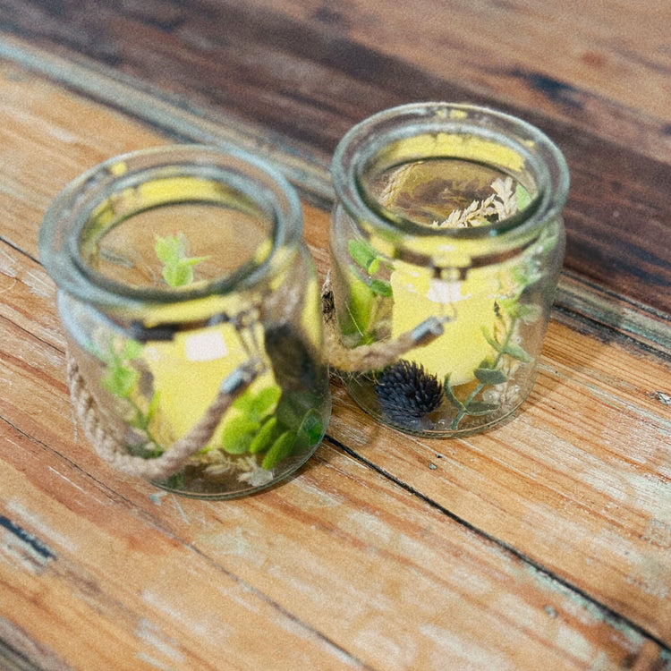 Blue Thistle Glass Candle Holders.