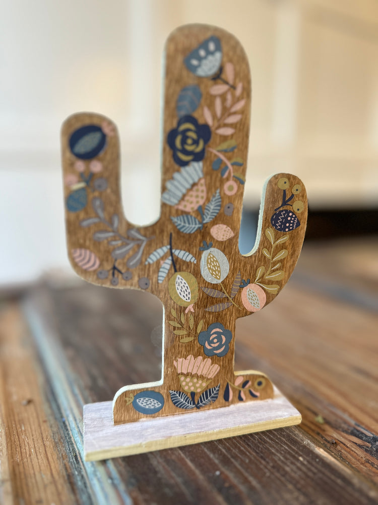 Bohemian Cactus Wooden Tabletop Decor