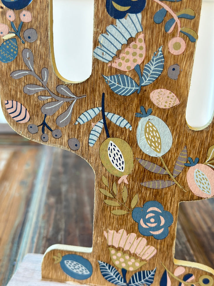 Bohemian Cactus Wooden Tabletop Decor