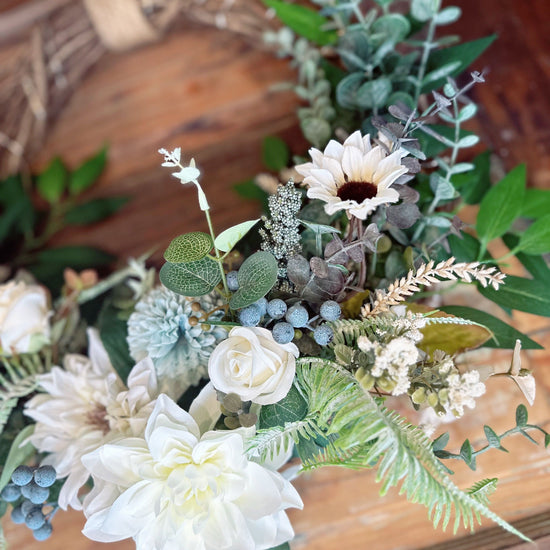 Twinkling Blue Hue Botanical Farmhouse Wreath.