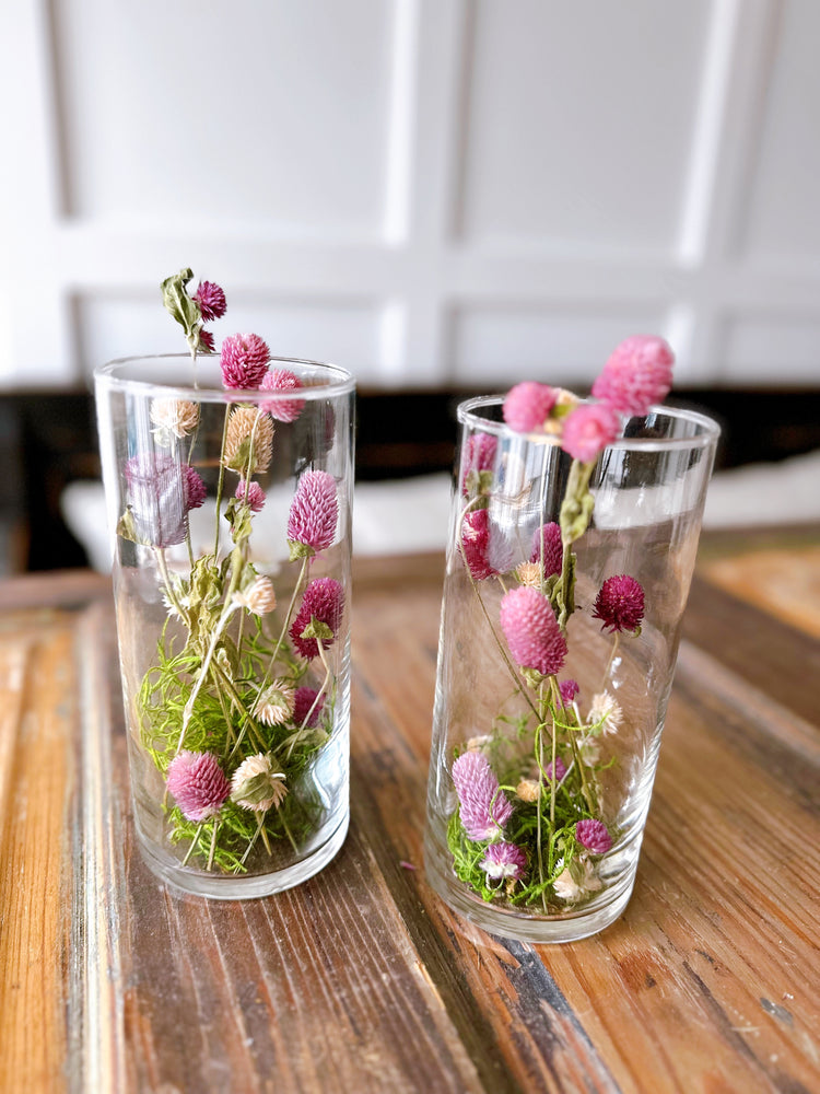 Pair of Glass Vases with Delicate Pink Thistle