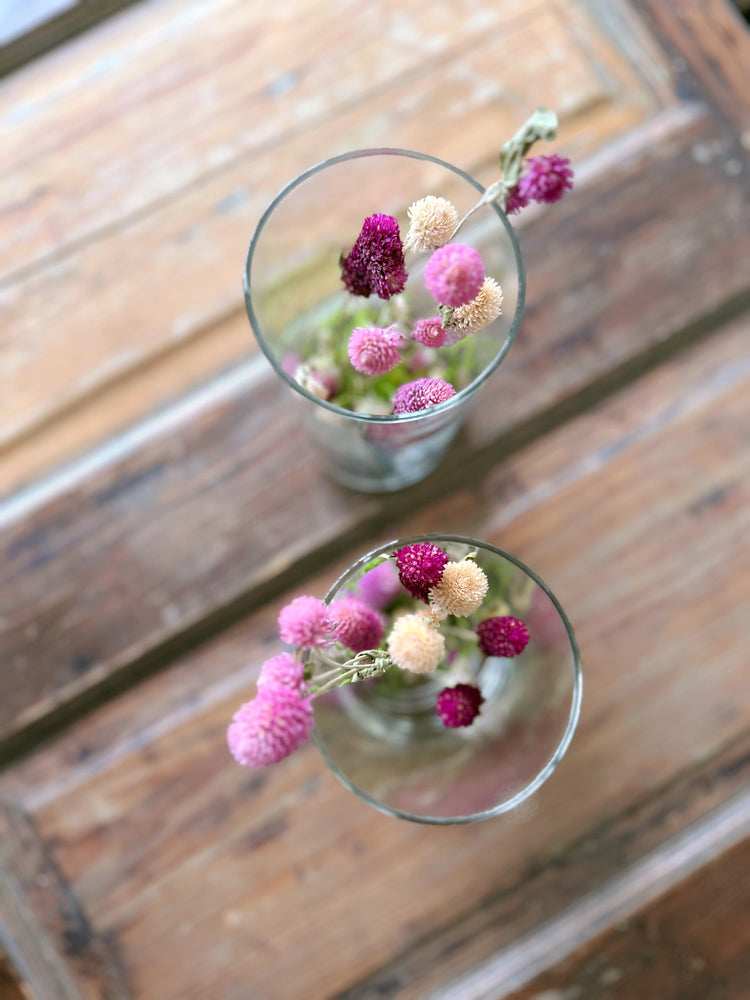 Pair of Glass Vases with Delicate Pink Thistle