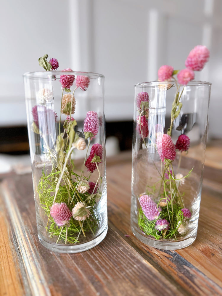 Pair of Glass Vases with Delicate Pink Thistle