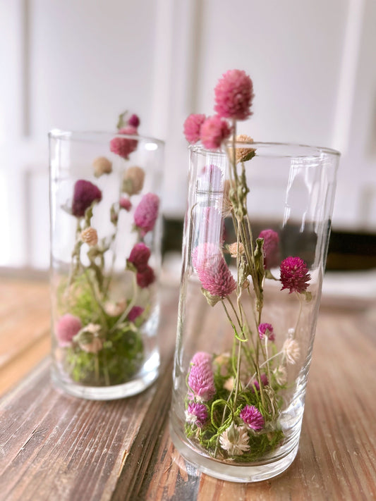 Pair of Glass Vases with Delicate Pink Thistle