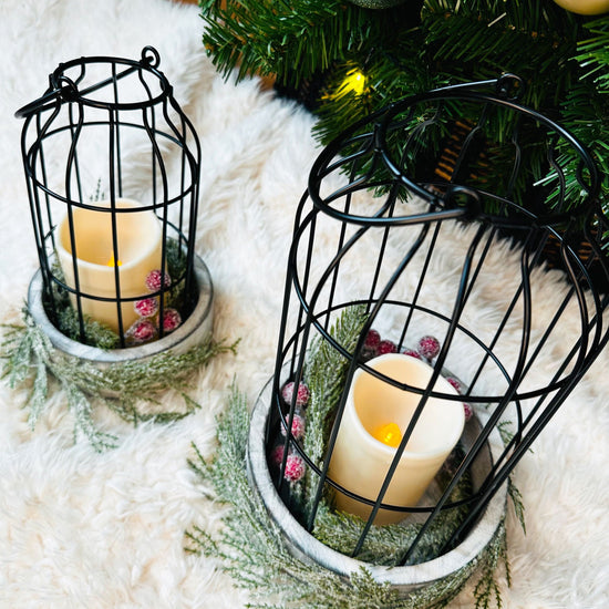 Farmhouse Holiday LED Candle Holder Set.