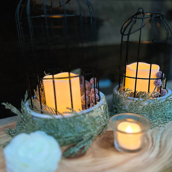 Farmhouse Holiday LED Candle Holder Set.