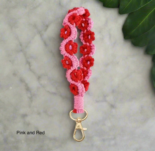 Flower Macrame Wristlet Keychain and Cell Phone Accessory