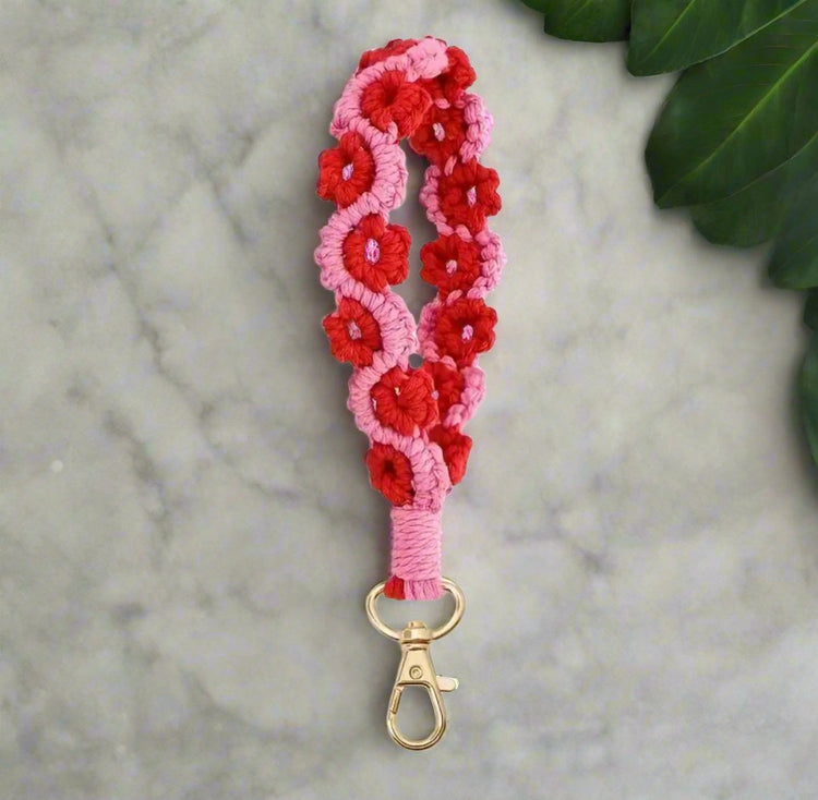 Flower Macrame Wristlet Keychain and Cell Phone Accessory