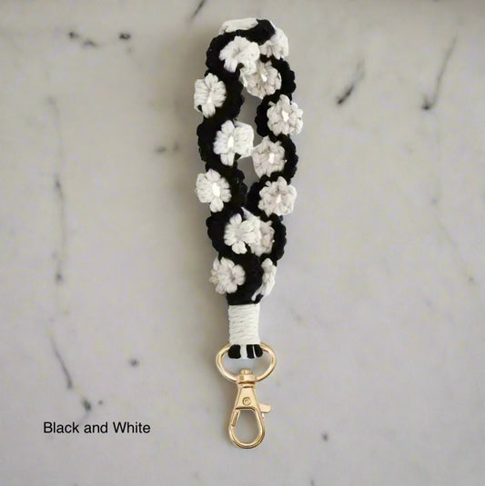 Flower Macrame Wristlet Keychain and Cell Phone Accessory