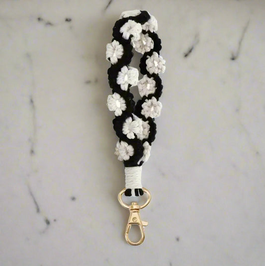 Flower Macrame Wristlet Keychain and Cell Phone Accessory