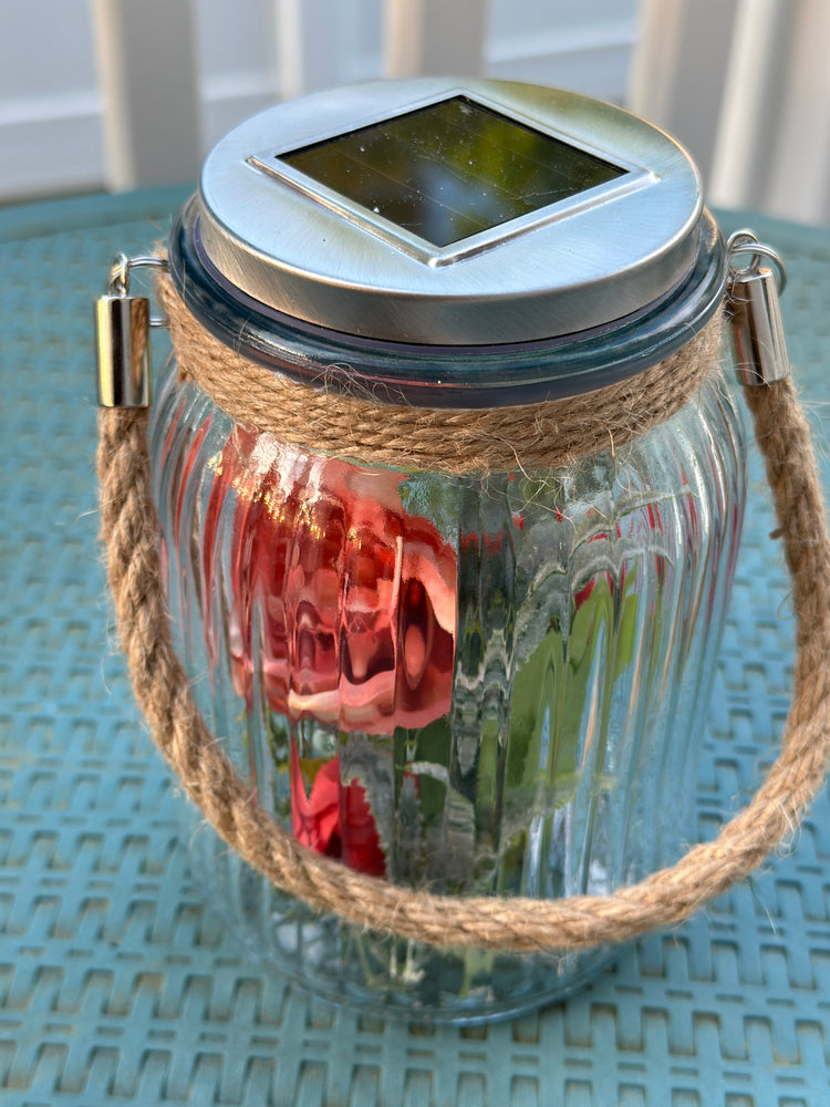 Solar Powered Glass Lantern with Faux Peach Peony Flowers