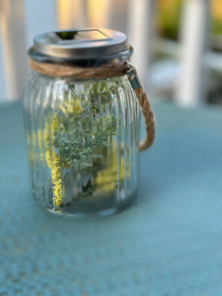 Solar Powered Glass Lantern with Artificial Fall Yellow Flowers