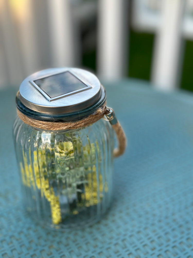 Solar Powered Glass Lantern with Artificial Fall Yellow Flowers