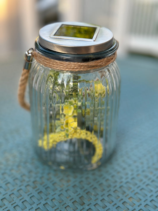 Solar Powered Glass Lantern with Artificial Fall Yellow Flowers