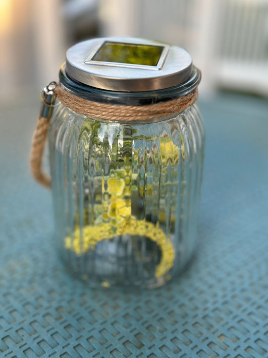 Solar Powered Glass Lantern with Artificial Fall Yellow Flowers