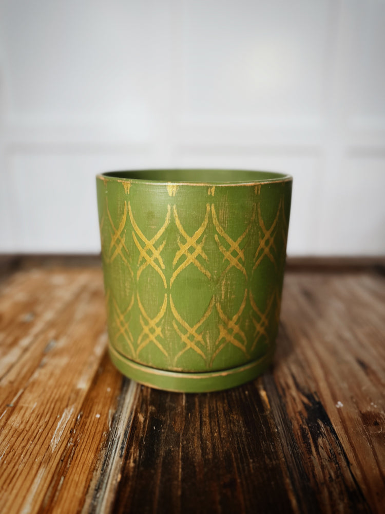 Emerald Green and Gold Hand-Painted Planter