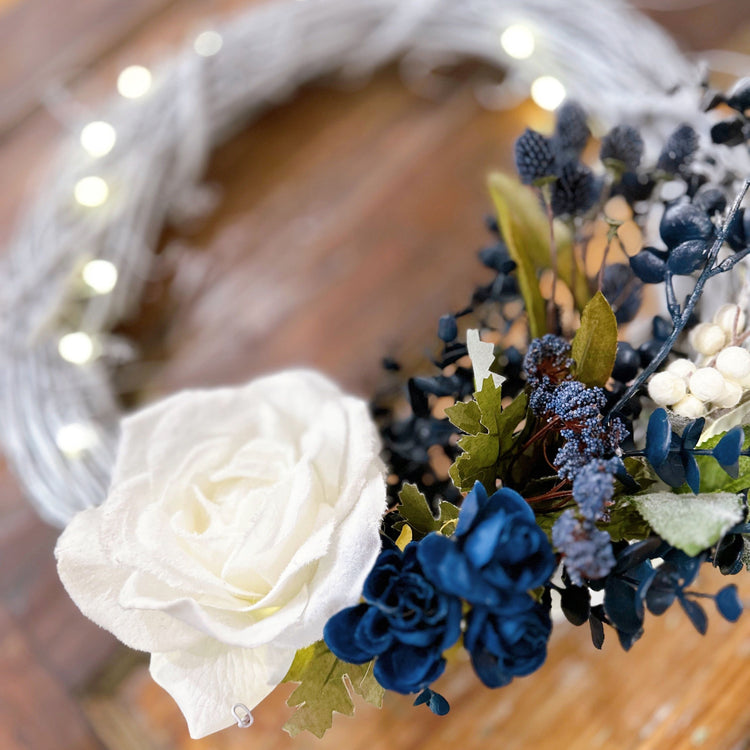 Elegant Navy and White Wreath 18".