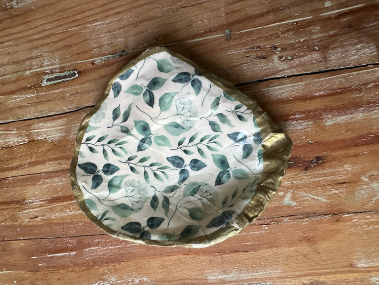 Decorative Green Floral Seashell Ring Holder | Authentic New England Seashell