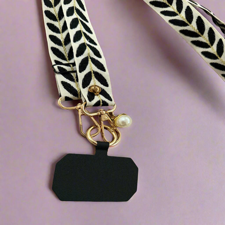 Crossbody Phone Strap with Leaf Pattern and Cell Phone Tab