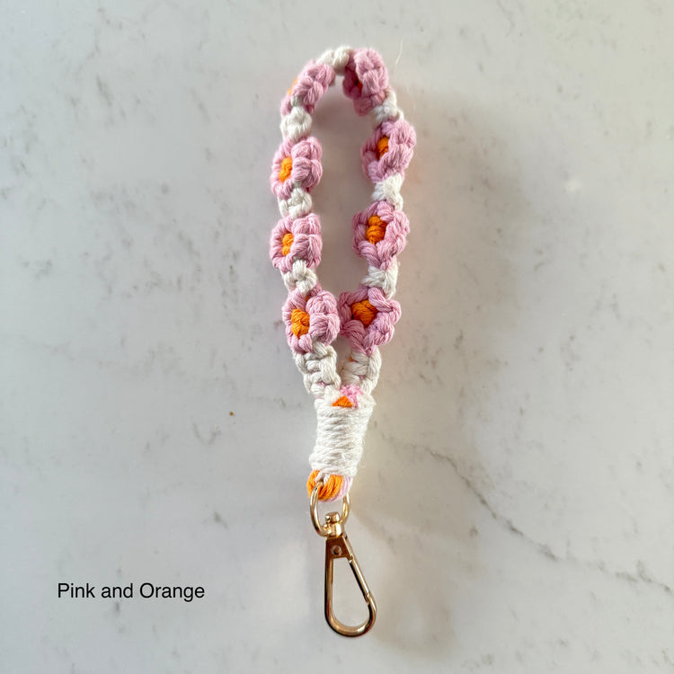 Flower Macrame Wristlet Keychain and Cell Phone Accessory