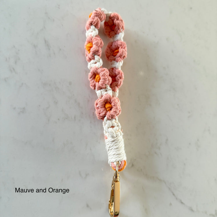 Flower Macrame Wristlet Keychain and Cell Phone Accessory