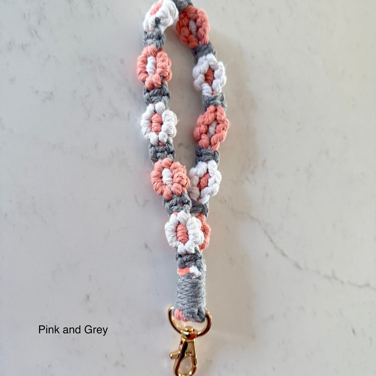 Flower Macrame Wristlet Keychain and Cell Phone Accessory