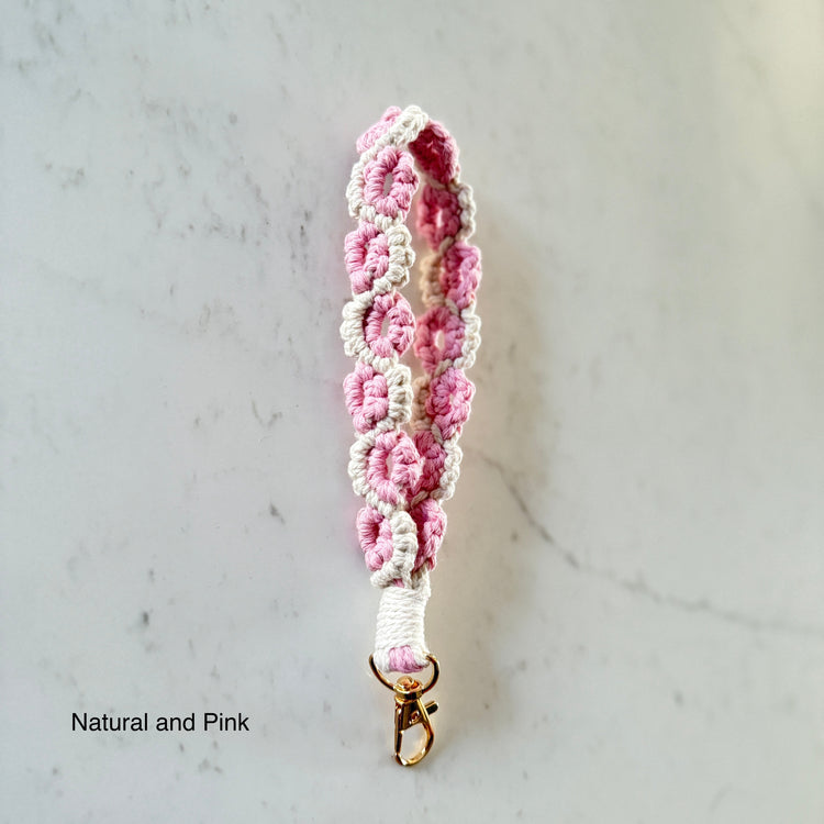 Flower Macrame Wristlet Keychain and Cell Phone Accessory