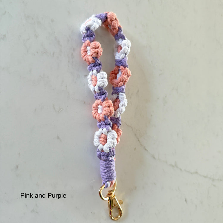 Flower Macrame Wristlet Keychain and Cell Phone Accessory