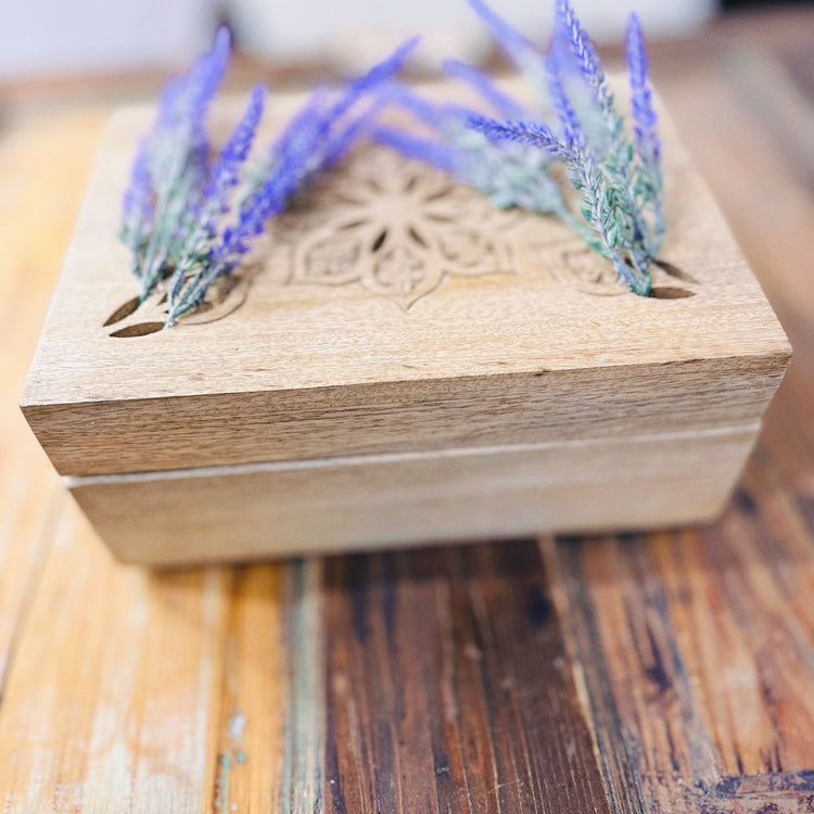 Artisanal Lavender Wooden Keepsake Box.