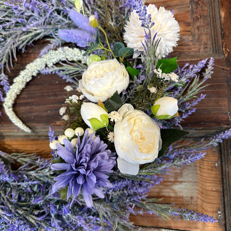 Lavender and White Peony Farmhouse Floral Wreath | 16 inches