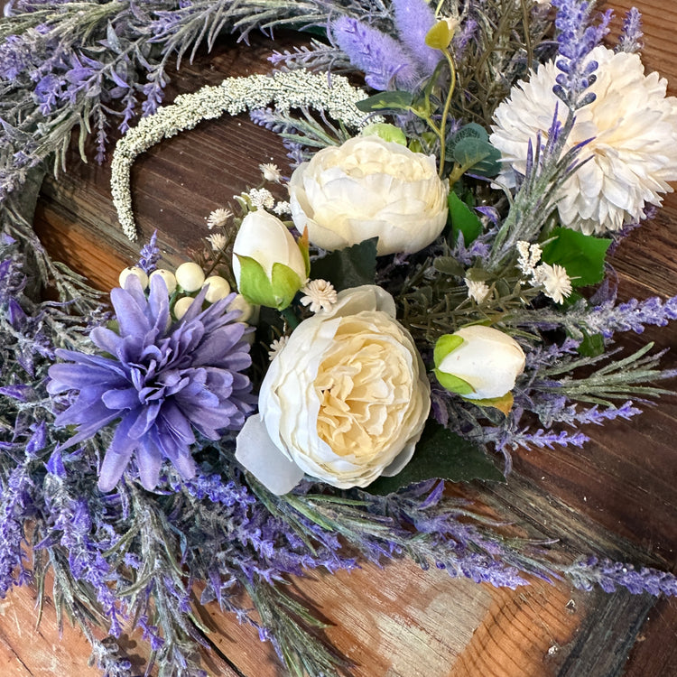 Lavender and White Peony Farmhouse Floral Wreath | 16 inches