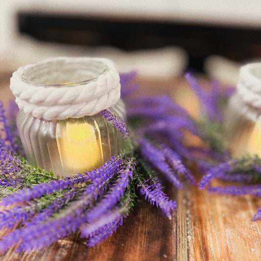 Bohemian Lavender Nautical Rope-Wrapped Candle Holders.