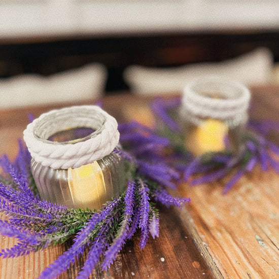 Bohemian Lavender Nautical Rope-Wrapped Candle Holders.