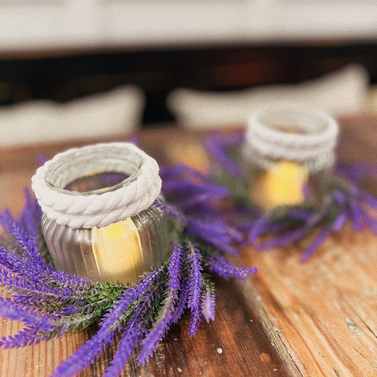 Bohemian Lavender Nautical Rope-Wrapped Candle Holders.