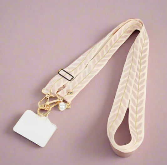 Crossbody Phone Strap with Leaf Pattern and Cell Phone Tab