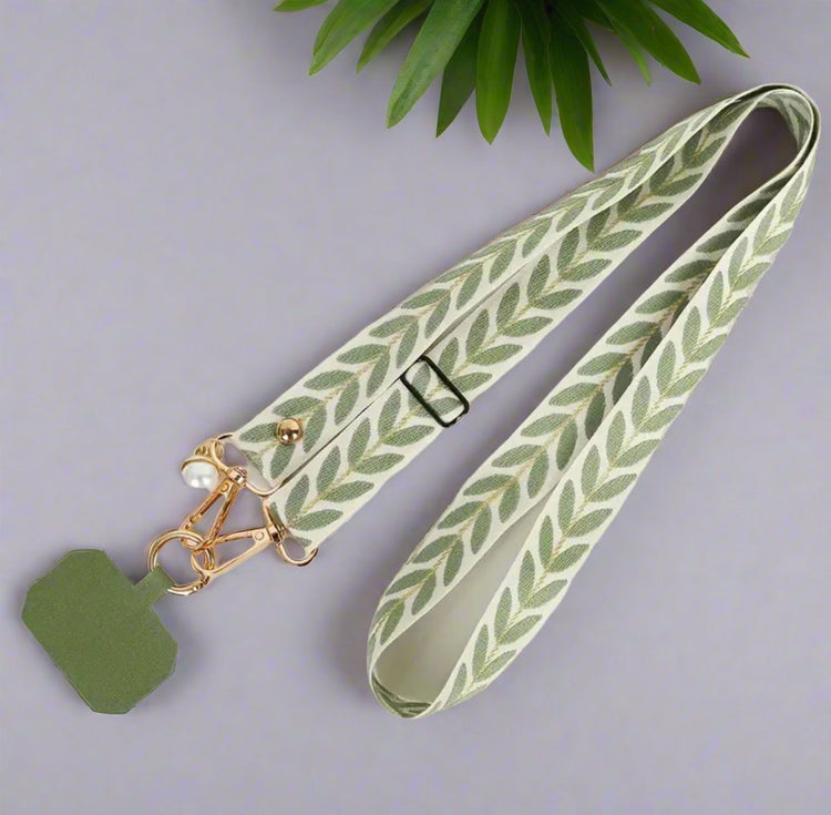 Crossbody Phone Strap with Leaf Pattern and Cell Phone Tab