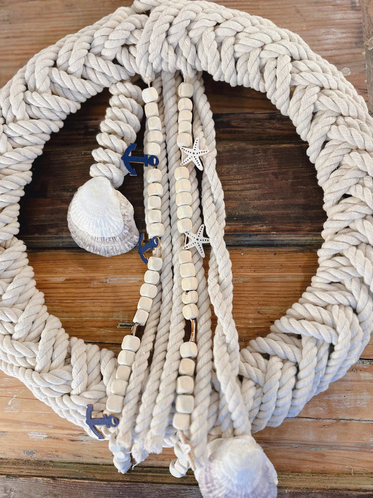 Nautical Rope Wreath with Seashells and Starfish, Maritime Beachfront Door Decor